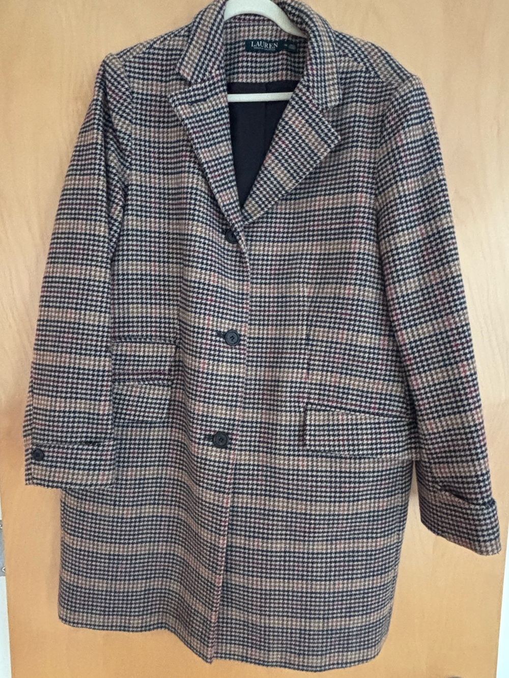 Ralph Lauren Brown and Black Plaid Wool-Blend Pea Coat
